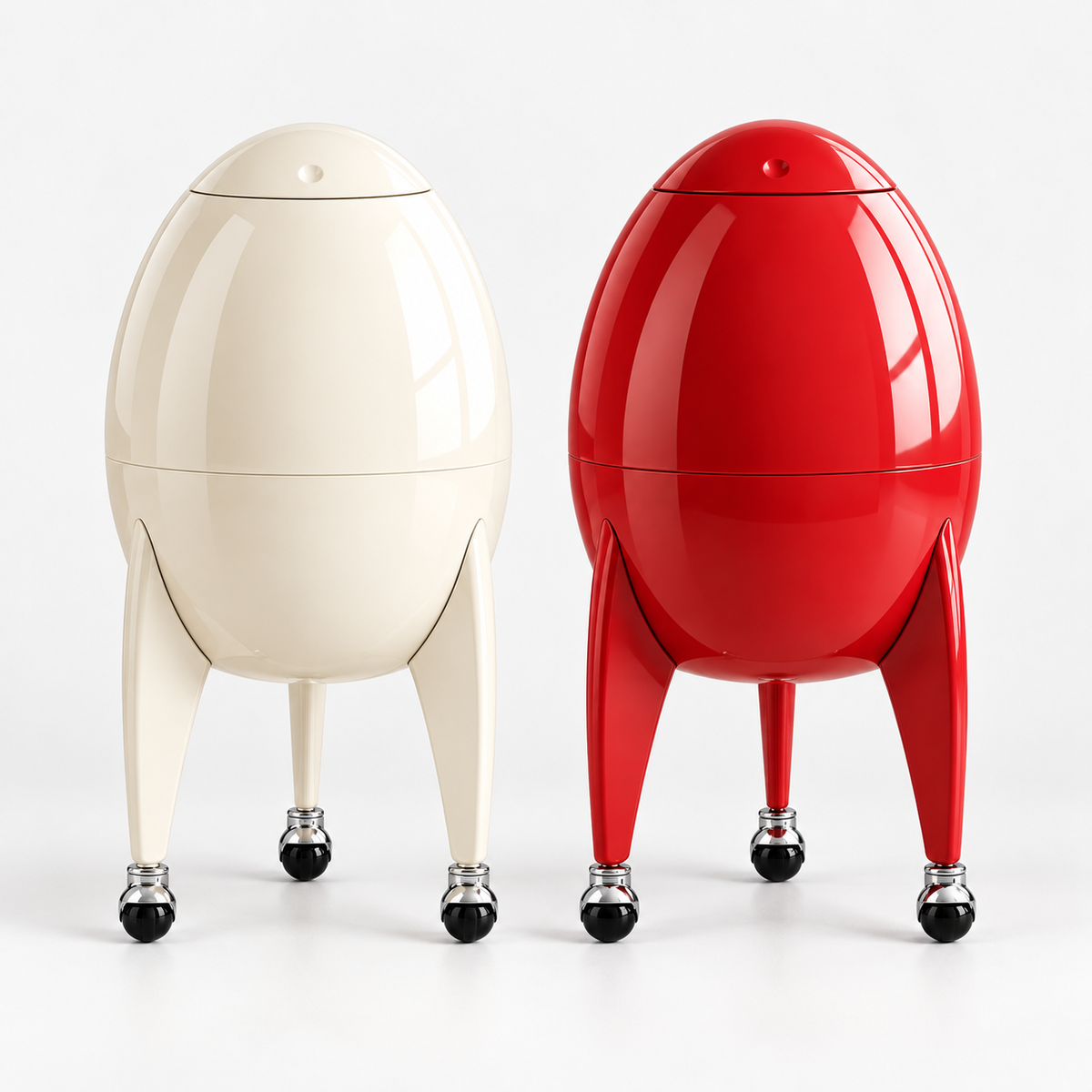 Modern Sculptural Rolling Trash Can with Press-to-Open Lid