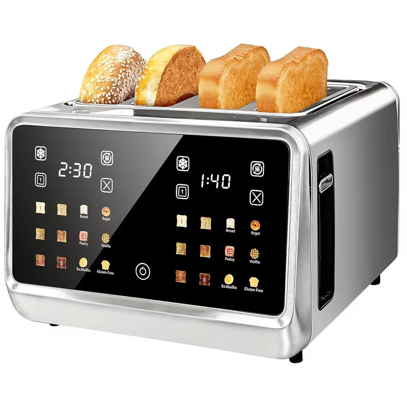 4-Slice Touchscreen Toaster Oven with Dual-Screen Control Panel, Single-Slot Baking
