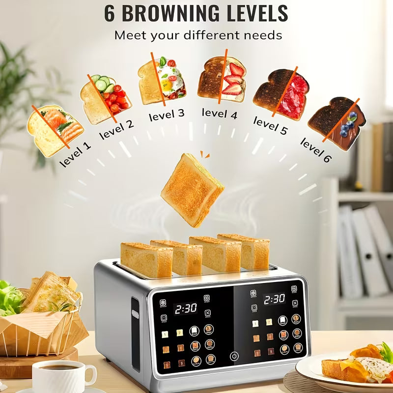 4-Slice Touchscreen Toaster Oven with Dual-Screen Control Panel, Single-Slot Baking