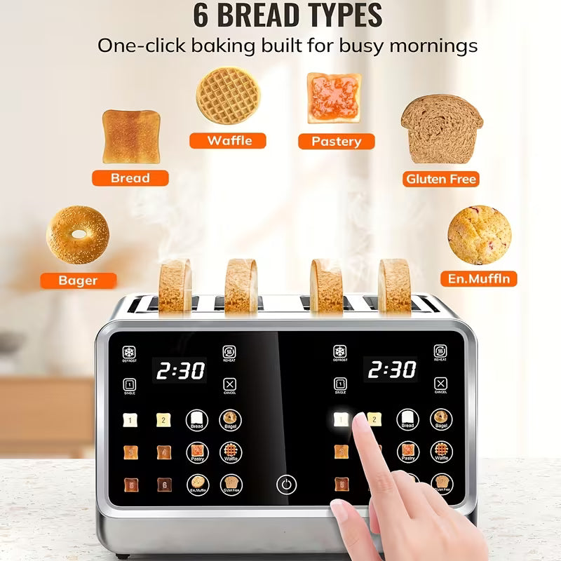 4-Slice Touchscreen Toaster Oven with Dual-Screen Control Panel, Single-Slot Baking