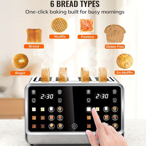 4-Slice Touchscreen Toaster Oven with Dual-Screen Control Panel, Single-Slot Baking