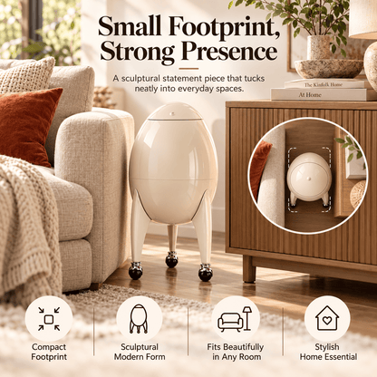 Modern Sculptural Rolling Trash Can with Press-to-Open Lid