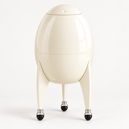 Modern Sculptural Rolling Trash Can with Press-to-Open Lid