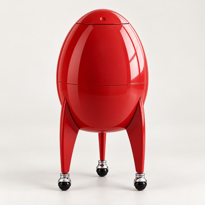 Modern Sculptural Rolling Trash Can with Press-to-Open Lid