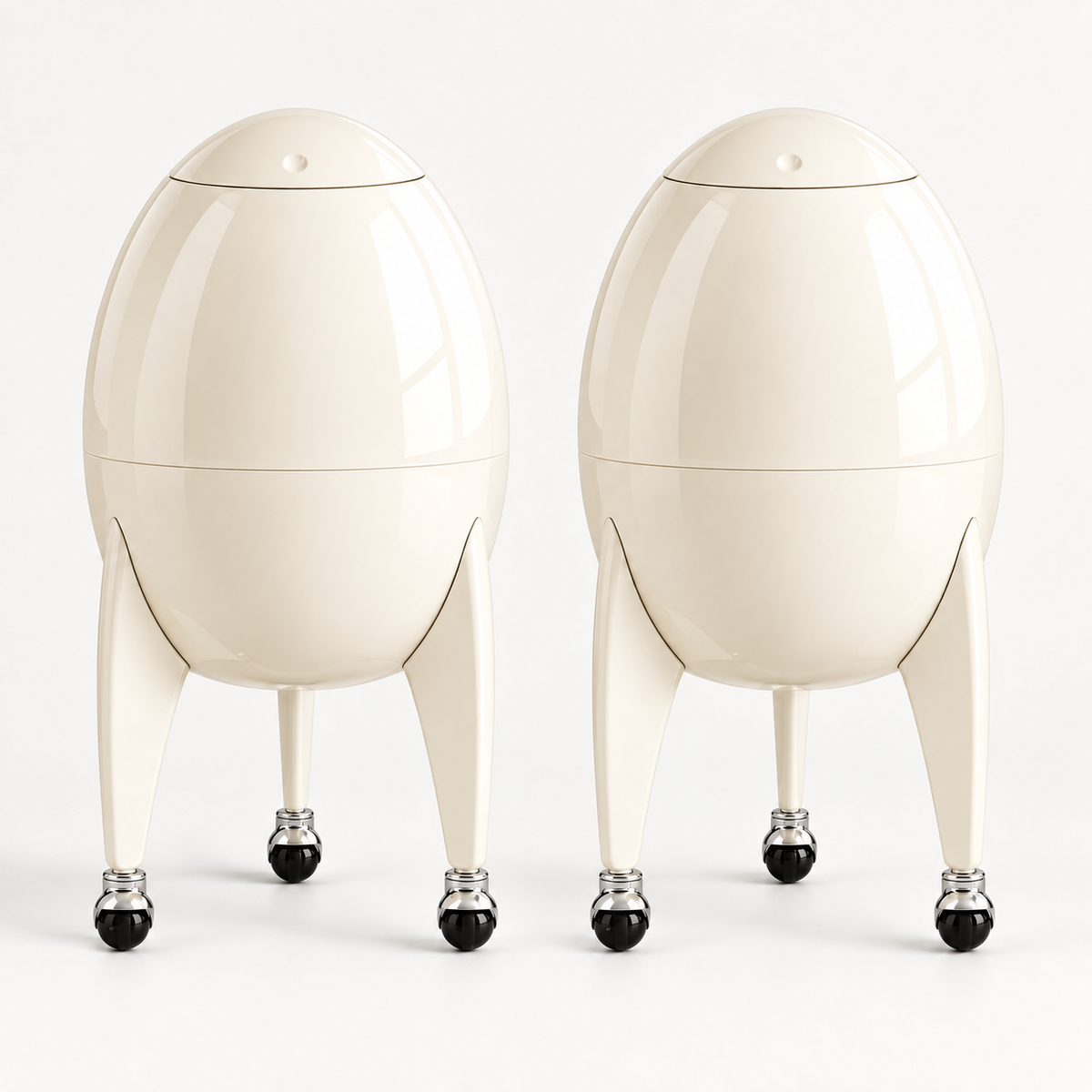 Modern Sculptural Rolling Trash Can with Press-to-Open Lid