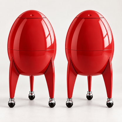 Modern Sculptural Rolling Trash Can with Press-to-Open Lid